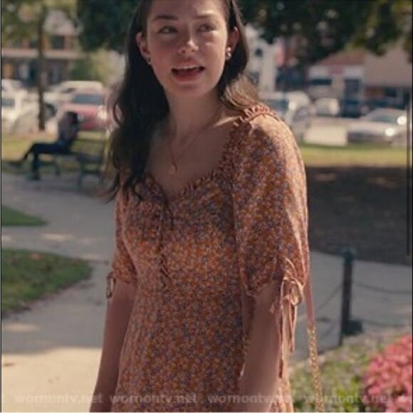 New Look Ditsy Floral Mini Dress Peach ASO Sweet Magnolias Sz 8 - Picture 5 of 15